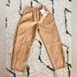 Zara Tan leather pants Relaxed Fit Elastic Waist